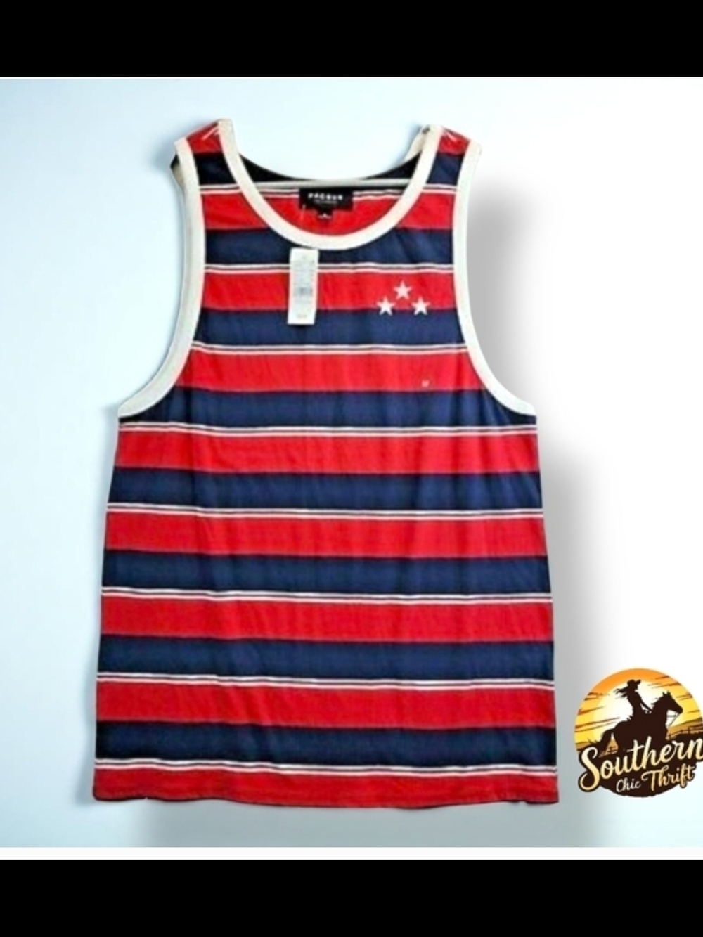 PACSUN - Small Striped Red & Navy Tank Top with Star Accent - Picture 4 of 5